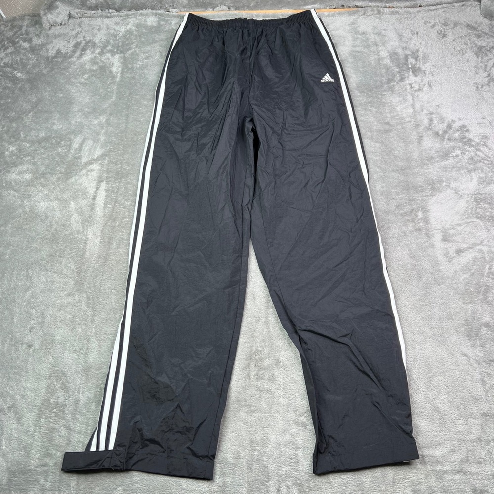 VTG Adidas Track Pants Mens Large Black Striped Nylon Ankle Zip Athletic Warmup